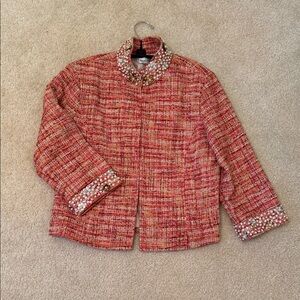 Chico's Multicolor Tweed Blazer with Pearl Details